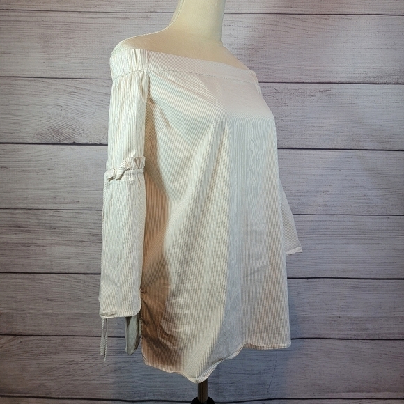 𝅺CHELSEA 28 Striped Off The Shoulder Poplin Top Size X-Small - Picture 5 of 7